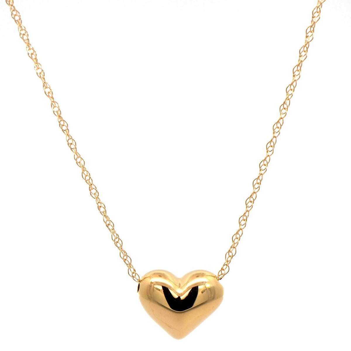 14K Yellow Gold Puffed Heart Pendant Necklace