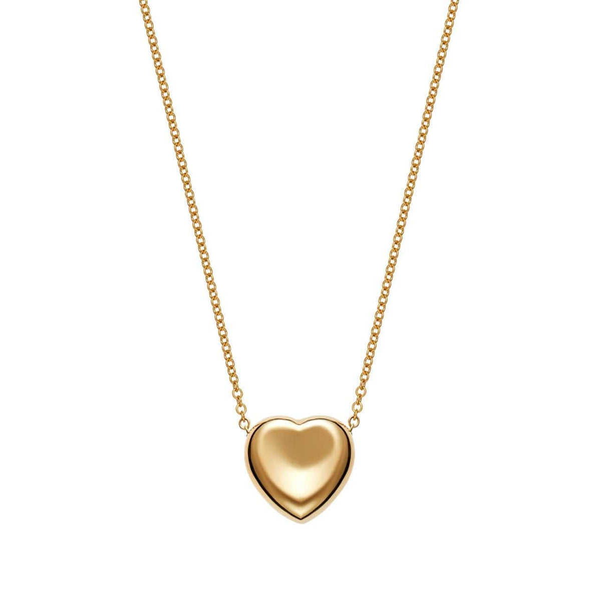 18K Yellow Gold Puffy Heart Pendant Necklace