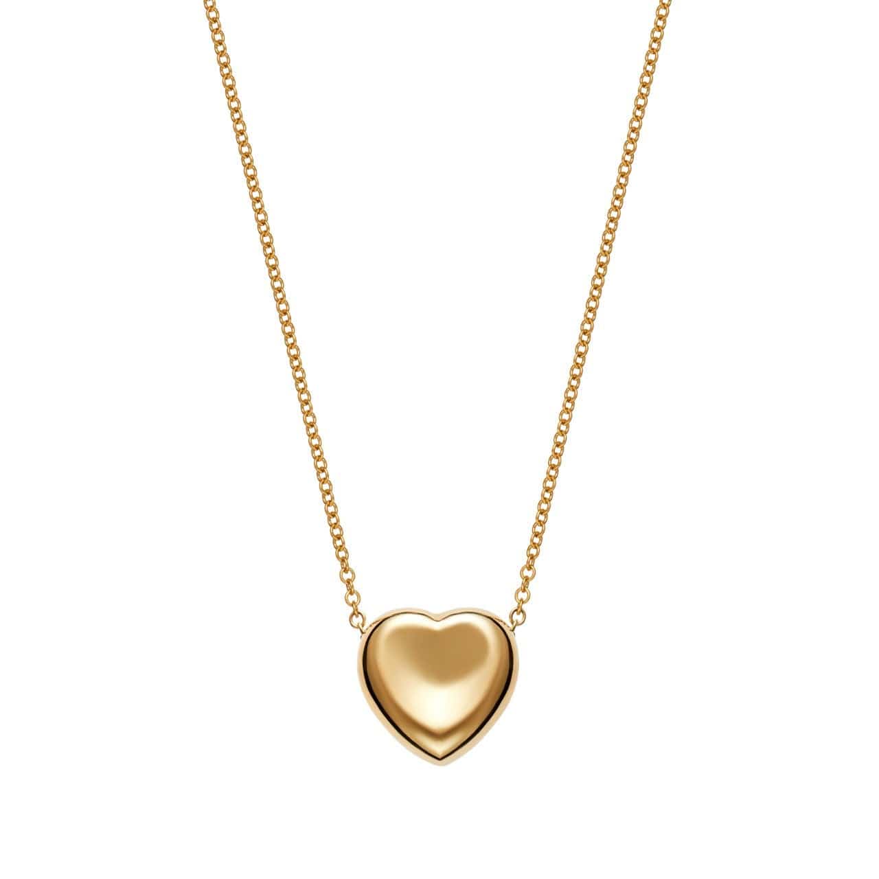 18K Yellow Gold Puffy Heart Pendant Necklace