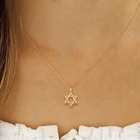 14K Yellow Gold 18" Large Star of David Pendant Necklace