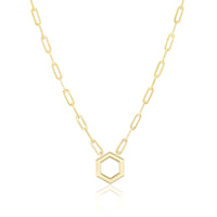 Harwell Godfrey 18K Yellow Gold Mini Hexagon Foundation Paperclip Chain Necklace