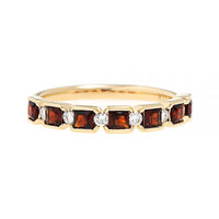 14K Yellow Gold Square Garnet and Diamond Ring