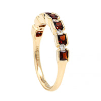 14K Yellow Gold Square Garnet and Diamond Ring