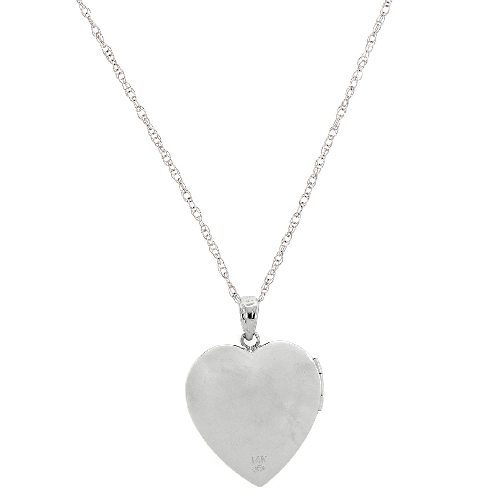 14K White Gold Diamond Heart Shaped Locket