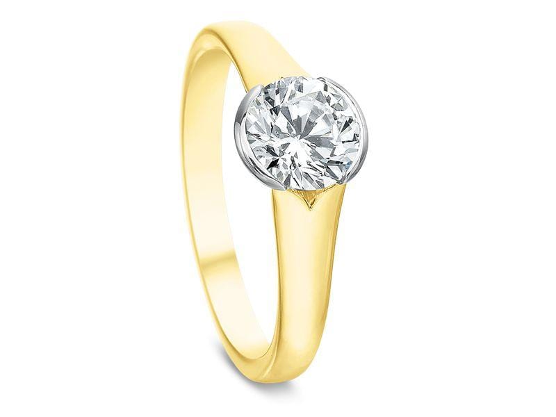 18K Yellow Gold Tapered Shank Half Bezel Set Solitaire Engagement Ring Setting