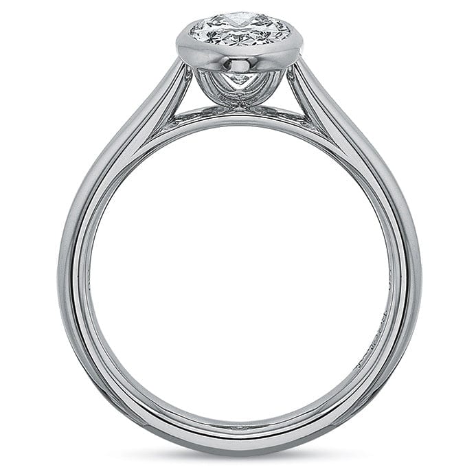 Platinum Bezel Set Oval Cut Center Cathedral Engagement Ring Setting