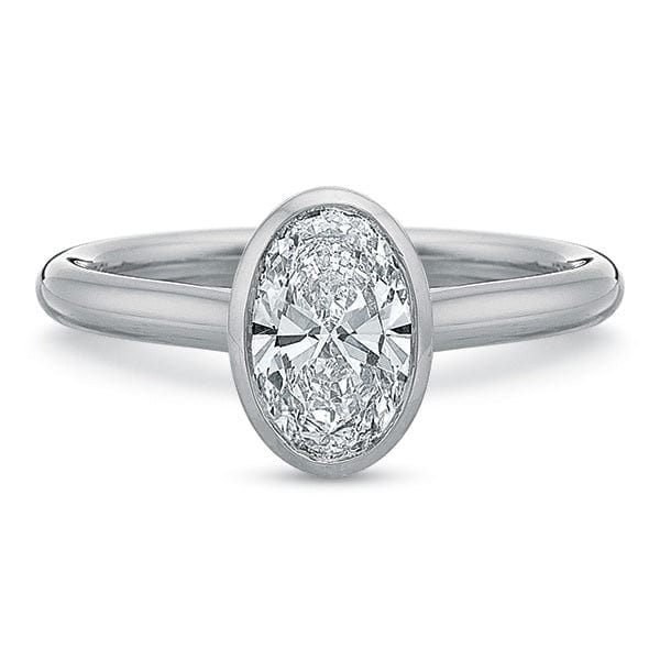 Platinum Bezel Set Oval Cut Center Cathedral Engagement Ring Setting