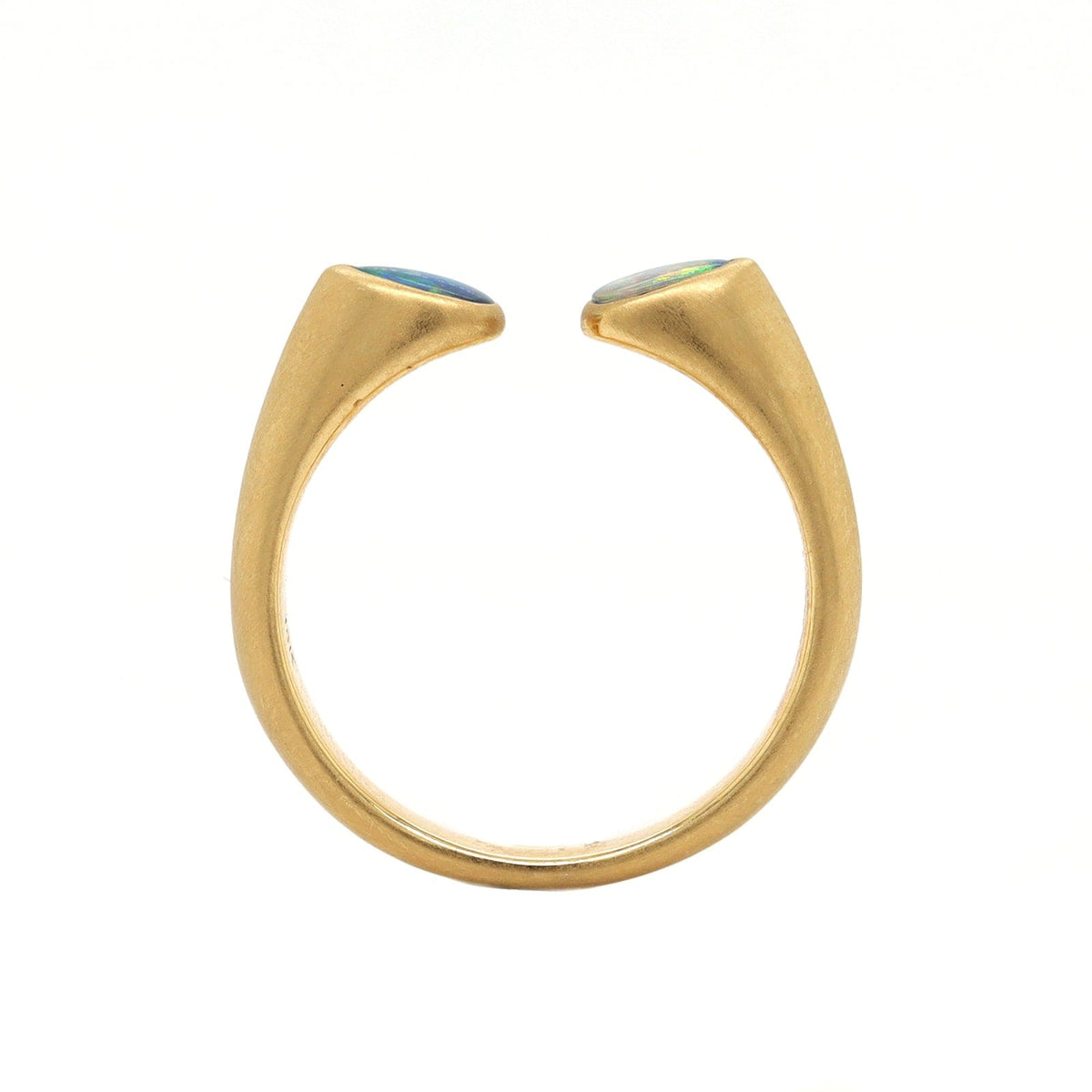 18K Yellow Gold Pear Shaped Opal Huggie Ring