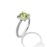 Petite Chatelaine Pavé Bezel Ring Sterling Silver with Peridot and Diamonds, 7mm