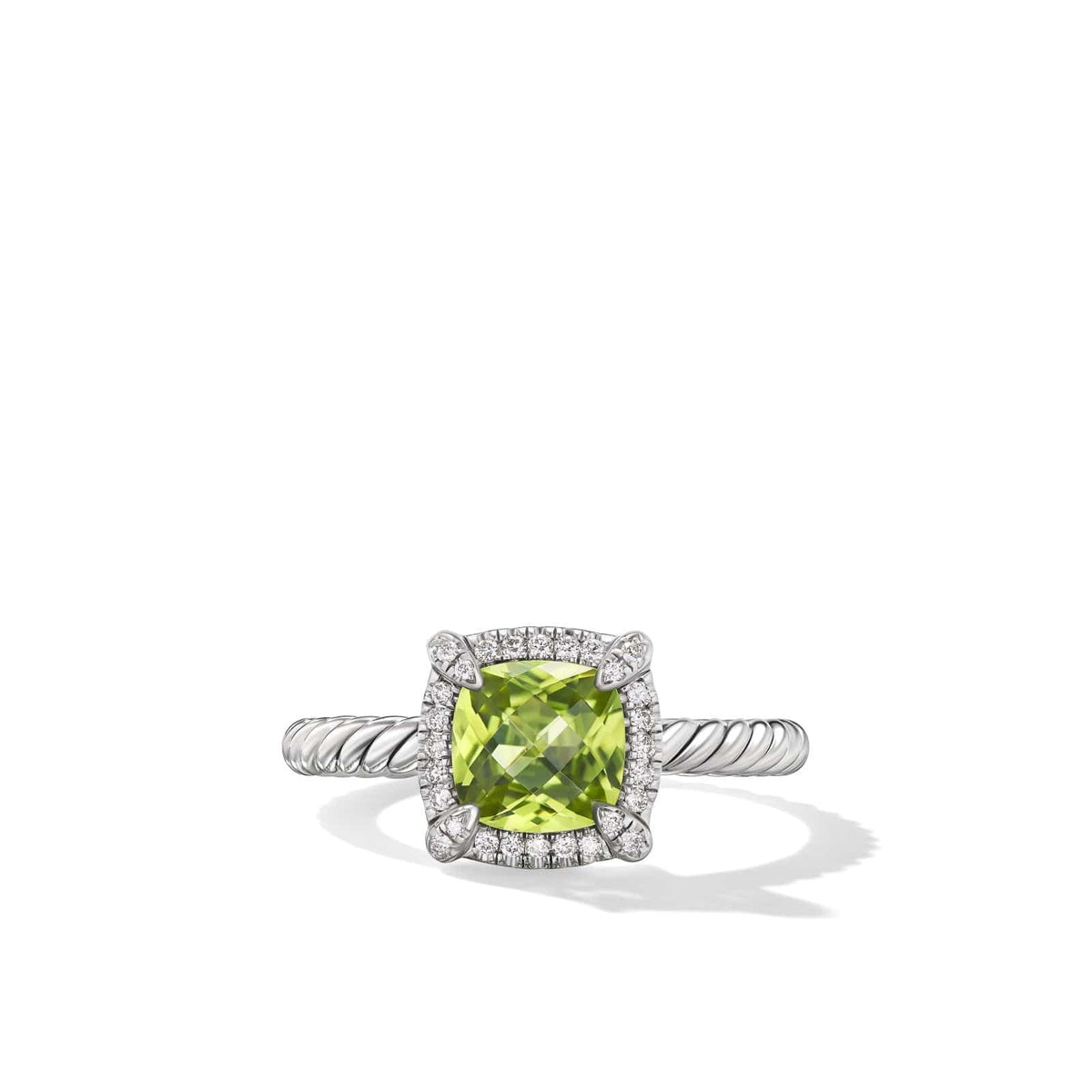 Petite Chatelaine Pavé Bezel Ring Sterling Silver with Peridot and Diamonds, 7mm