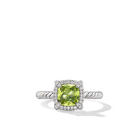 Petite Chatelaine Pavé Bezel Ring Sterling Silver with Peridot and Diamonds, 7mm