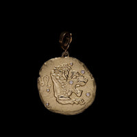 Azlee 18K Yellow Gold Large Leo Diamond Coin Charm
