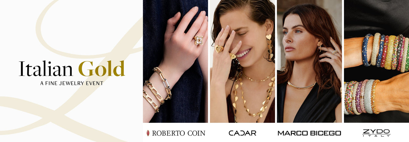 Header with models wearing gold jewelry