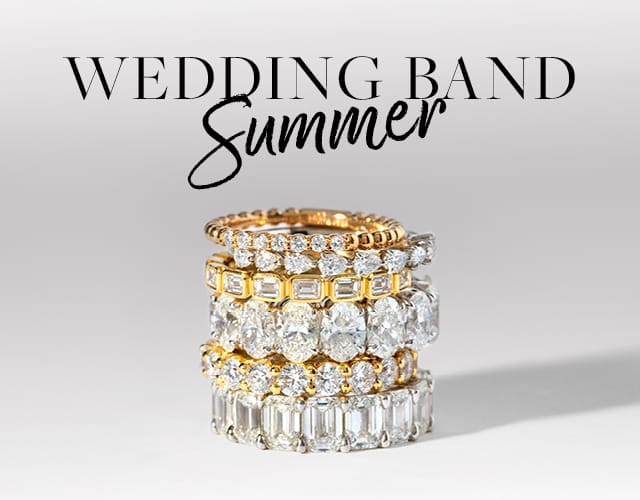 Wedding band with diamonds stacked. Wedding Band Summer text.