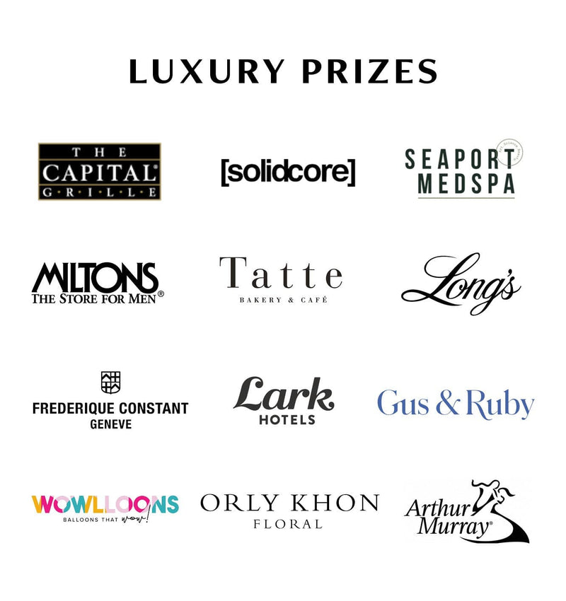 List of luxury prize sponsors on a white background