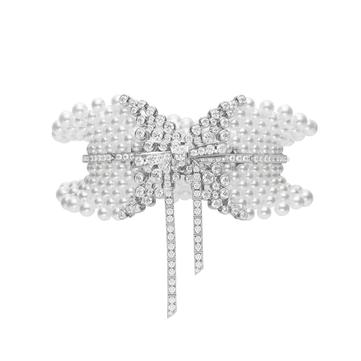 Mikimoto 18K White Gold Multi Akoya Pearl & Diamond Bow Bracelet
