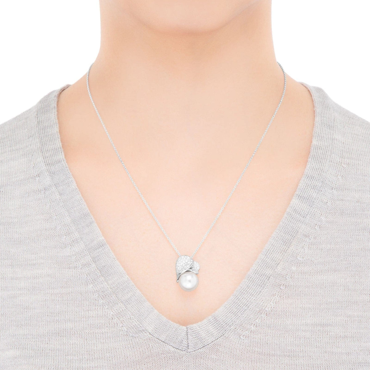 Mikimoto 18K White Gold Pearl and Diamond Pendant
