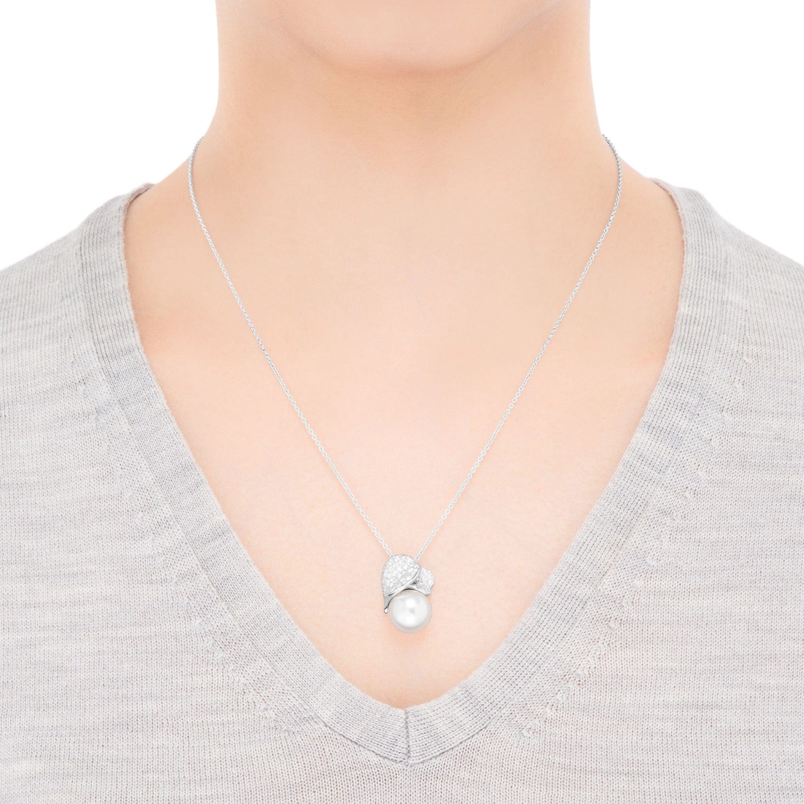 Mikimoto 18K White Gold Pearl and Diamond Pendant