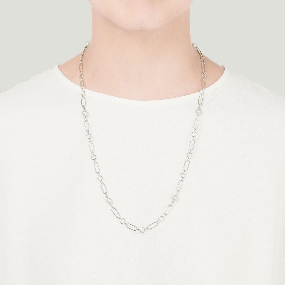 Mikimoto 18K White Gold Pearl Station Necklace