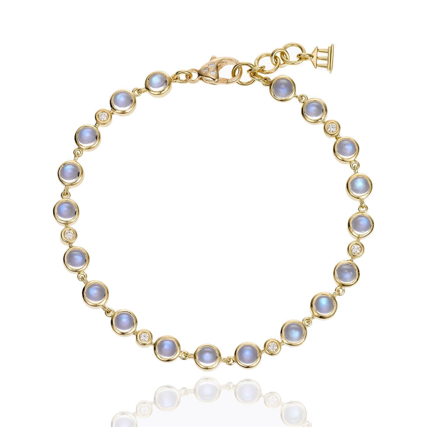 Temple St. Clair 18K Yellow Gold Small Single Round Bracelet with Royal Blue Moonstone and Diamond
