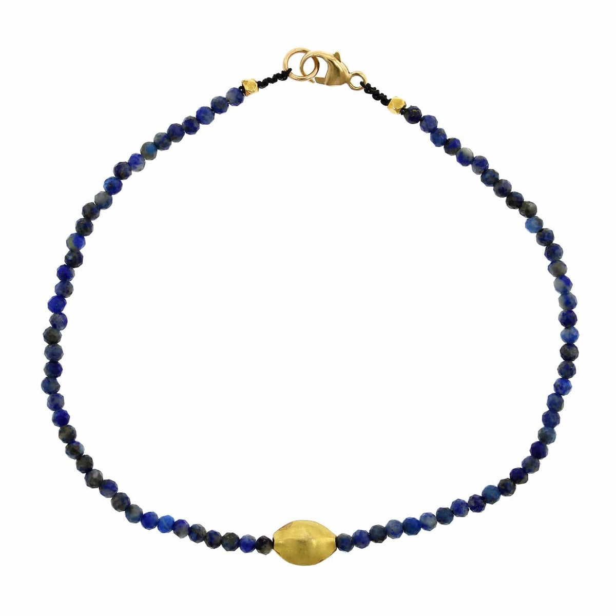 18K Yellow Gold Lapis Beaded Bracelet