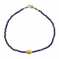 18K Yellow Gold Lapis Beaded Bracelet