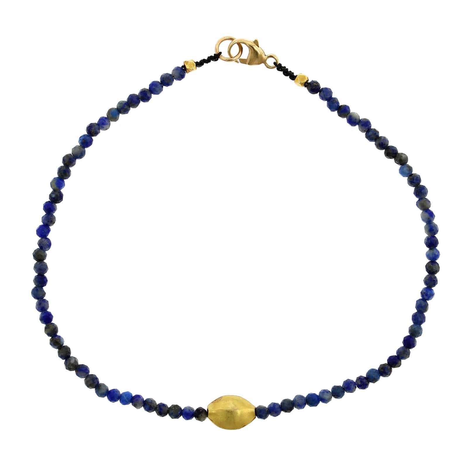 18K Yellow Gold Lapis Beaded Bracelet