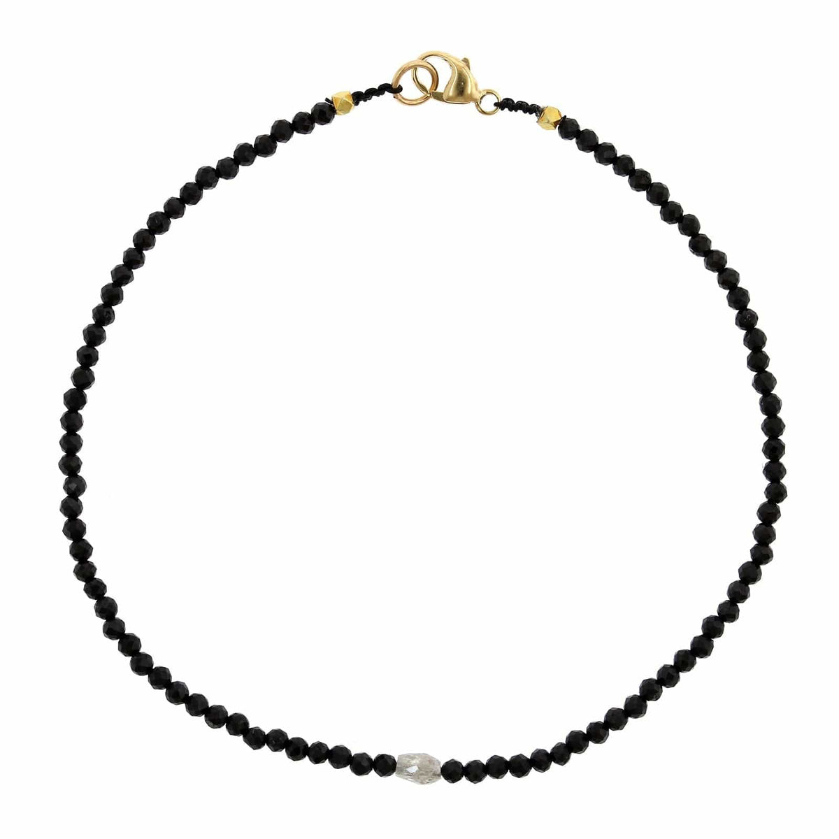 18K Yellow Gold Black Spinel Beaded Bracelet