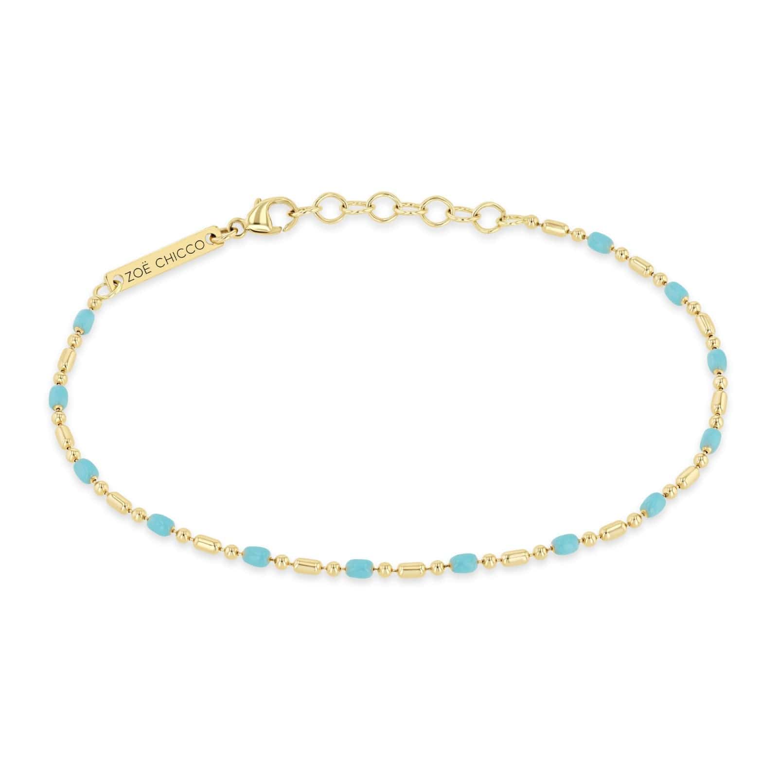 Zoe Chicco 14K Yellow Gold Large Turquoise Bar and Bead Chain Bracelet