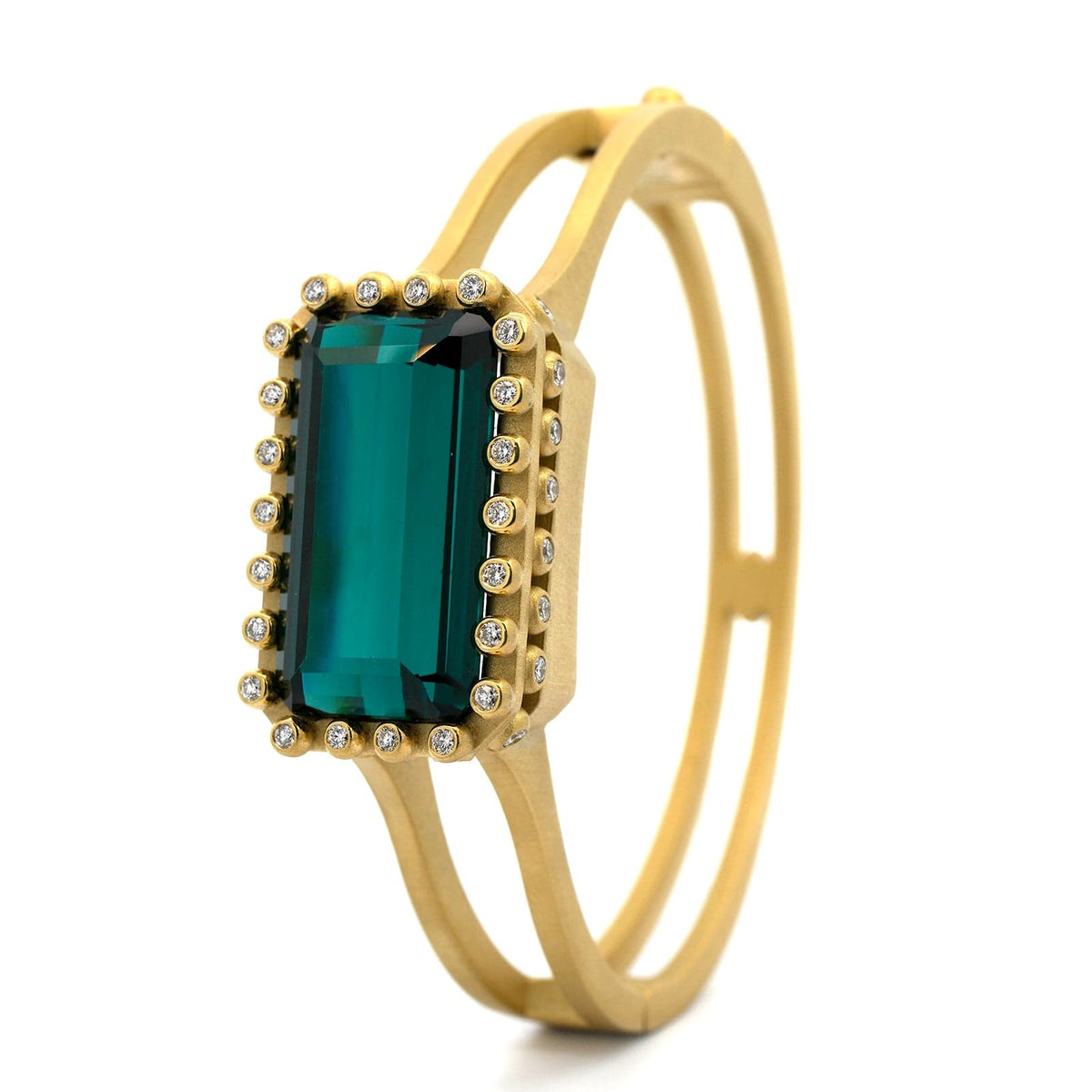 Suzy Landa 18K Yellow Gold Tourmaline and Diamond Hinged Bracelet