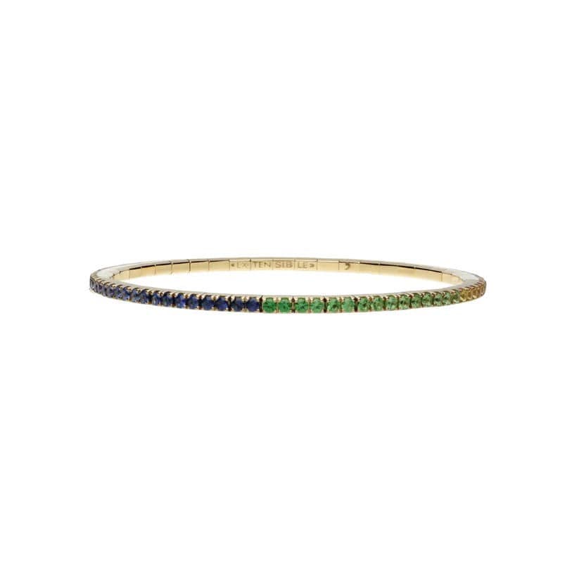 18K Yellow Gold Sapphire and Tsavorite Rainbow Stretch Bracelet