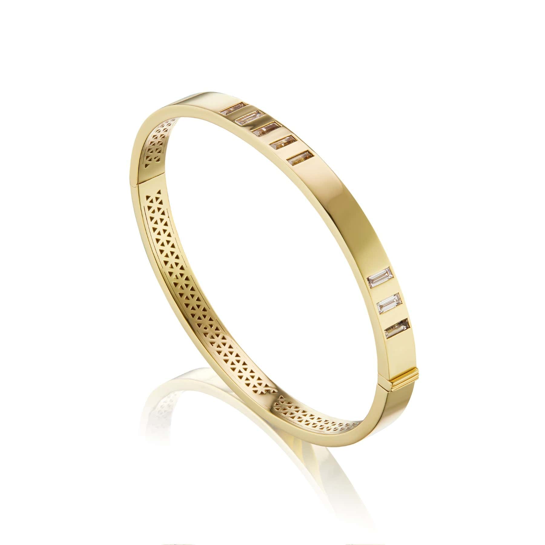 Harwell Godfrey 18K Yellow Gold JuJu Parallel Lines Brown Topaz and Diamond Bangle