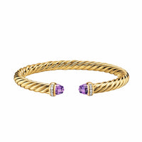 Cablespira® Flex Bracelet 18K Yellow Gold with Amethyst and Diamonds, 6mm