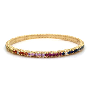Zydo 18K Yellow Gold Prong Set Sapphire and Diamond Stretch Bracelet