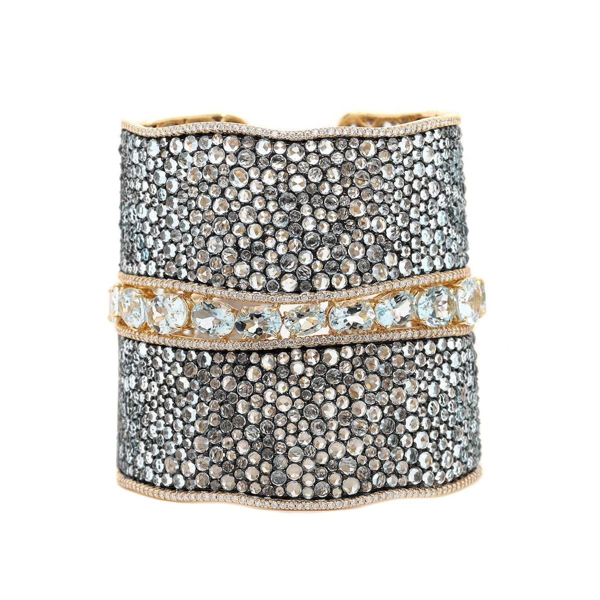 Etho Maria 18K Yellow Gold and Sterling Silver Diamond, Aquamarine, and Topaz Cuff Bracelet