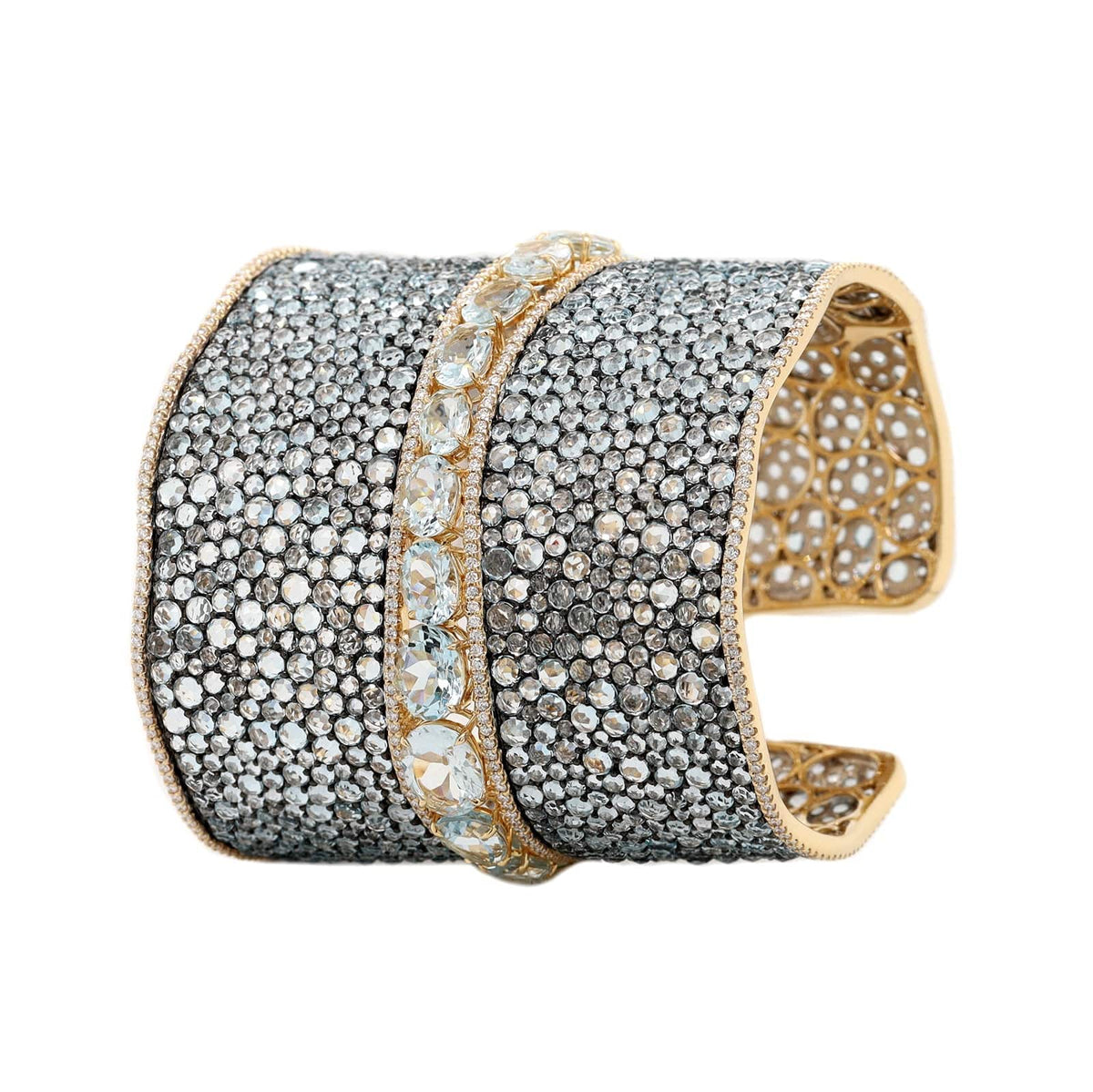 Etho Maria 18K Yellow Gold and Sterling Silver Diamond, Aquamarine, and Topaz Cuff Bracelet