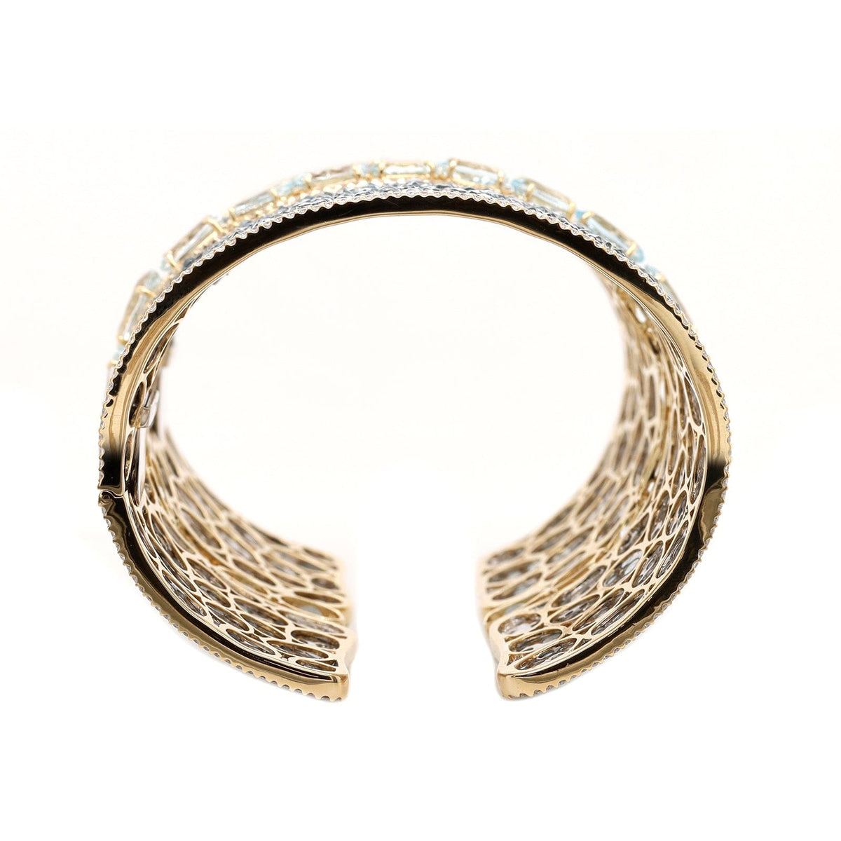 Etho Maria 18K Yellow Gold and Sterling Silver Diamond, Aquamarine, and Topaz Cuff Bracelet