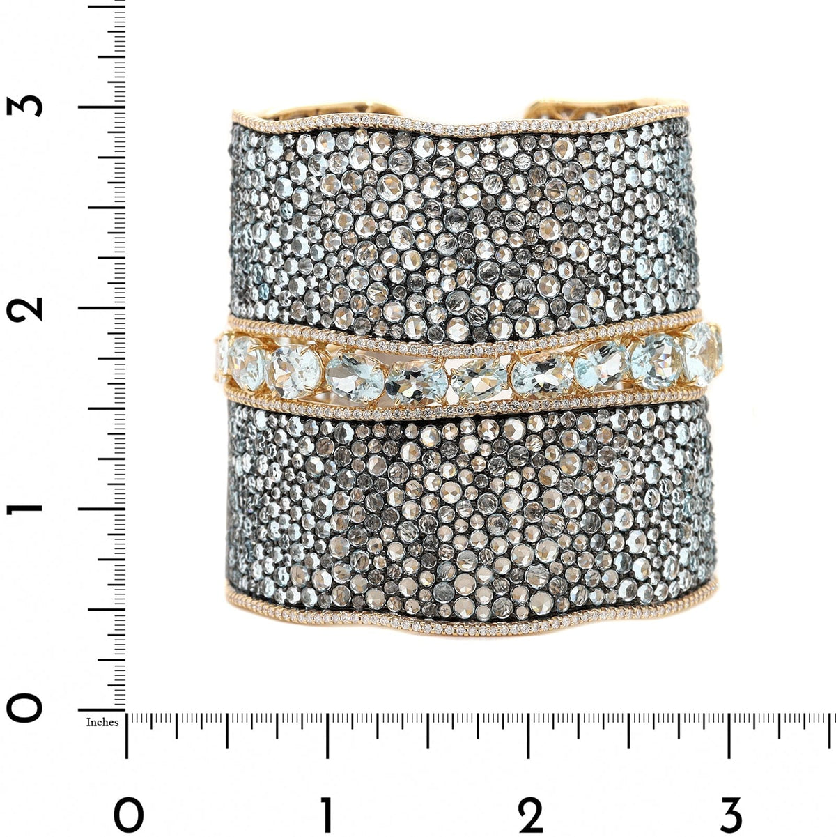 Etho Maria 18K Yellow Gold and Sterling Silver Diamond, Aquamarine, and Topaz Cuff Bracelet