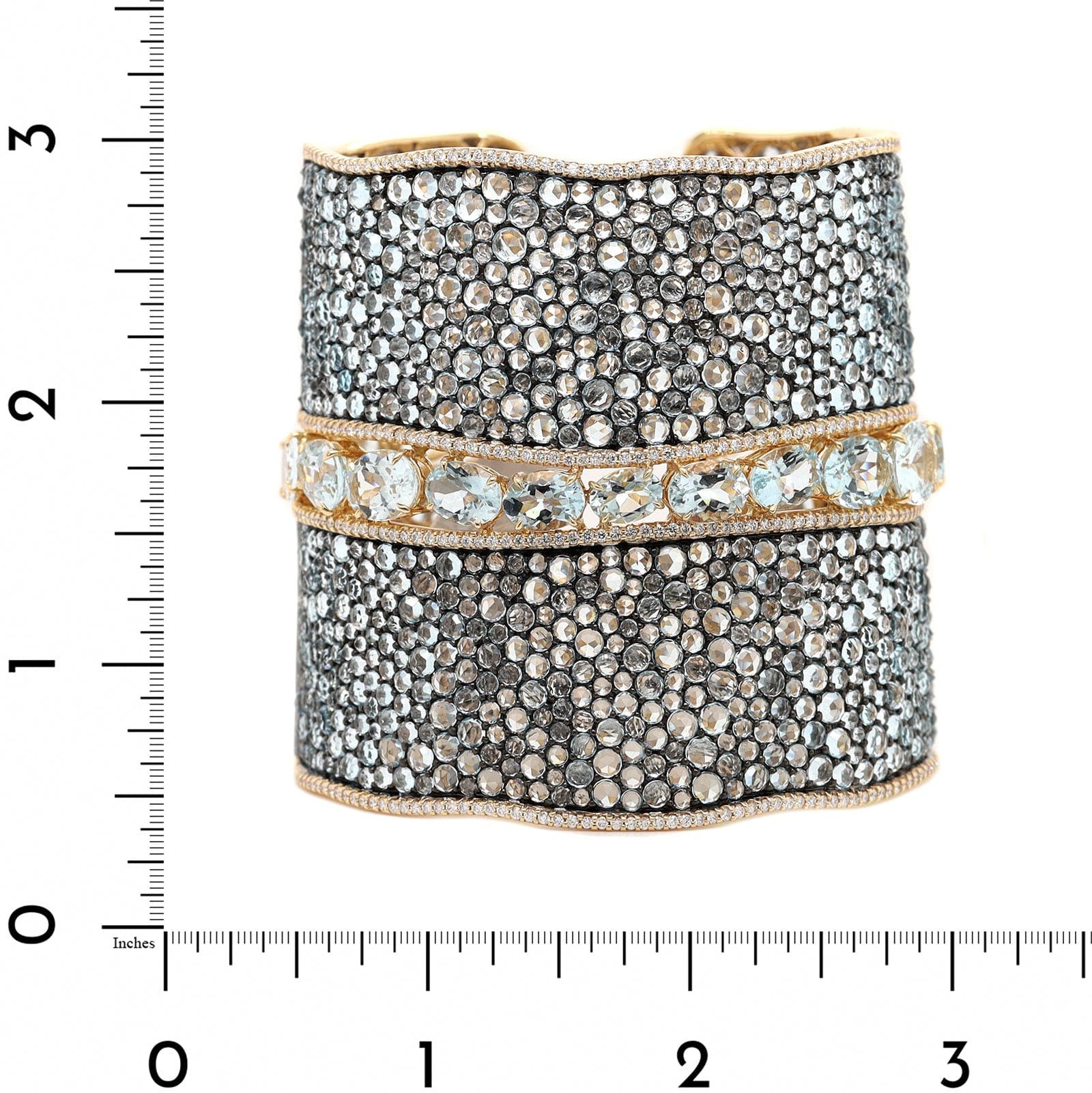 Etho Maria 18K Yellow Gold and Sterling Silver Diamond, Aquamarine, and Topaz Cuff Bracelet