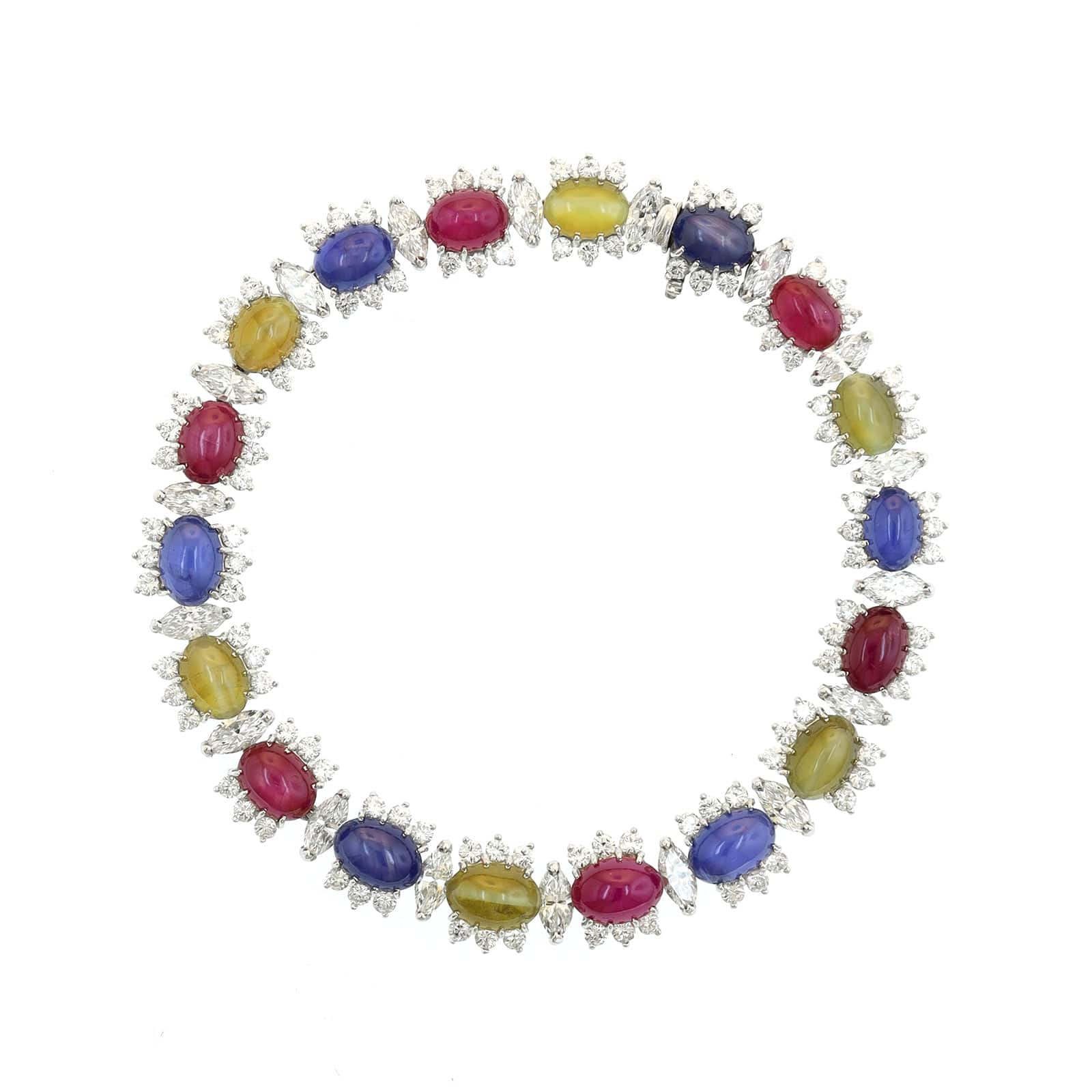 Eclat Jewels Platinum Multi Gemstone and Diamond Halo Bracelet