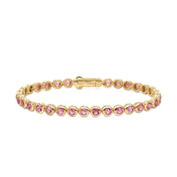 Bezel Set Tennis Bracelet 18K Yellow Gold with Pink Tourmalines, 4.7mm