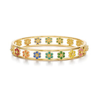 Temple St. Clair 18K Yellow Gold Multi Colored Sapphire, Garnet, Ruby, and Diamond Fiori Bangle Bracelet