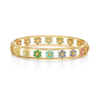 Temple St. Clair 18K Yellow Gold Multi Colored Sapphire, Garnet, Ruby, and Diamond Fiori Bangle Bracelet