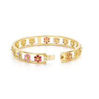 Temple St. Clair 18K Yellow Gold Multi Colored Sapphire, Garnet, Ruby, and Diamond Fiori Bangle Bracelet