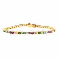 18K Yellow Gold Sapphire, Ruby, and Emerald Tennis Bracelet
