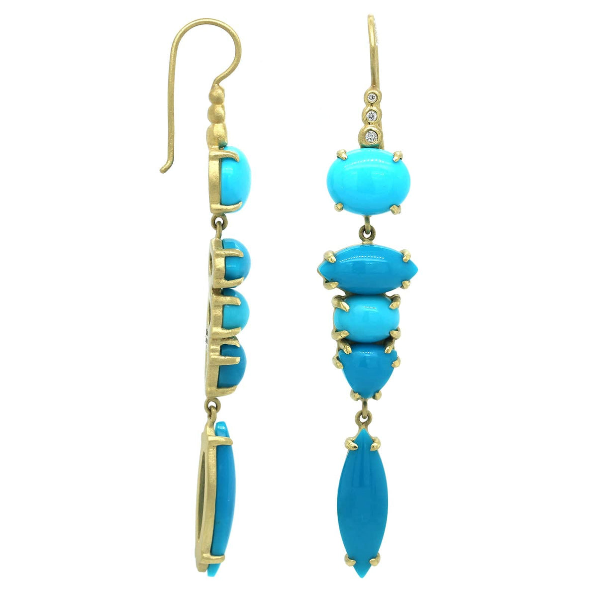 Suzy Landa 18K Yellow Gold Turquoise Diamond Drop Earrings