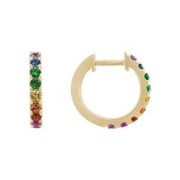 14K Yellow Gold Rainbow Color Sapphire Huggie Earrings