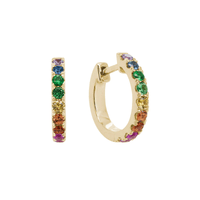 14K Yellow Gold Rainbow Color Sapphire Huggie Earrings