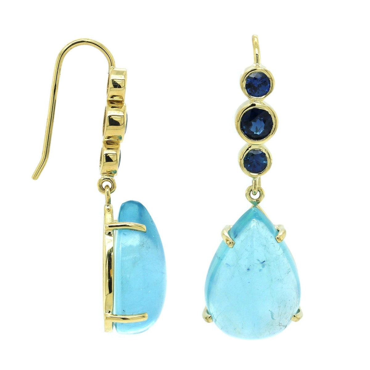18K Yellow Gold Aquamarine and Sapphire Drop Earrings