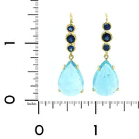18K Yellow Gold Aquamarine and Sapphire Drop Earrings